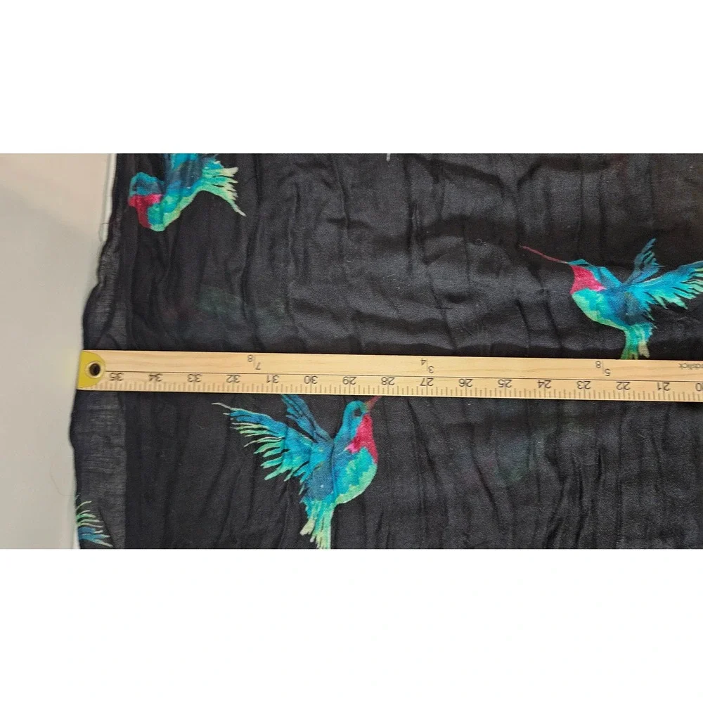 Lane Bryant Hummingbird Print Scarf Black Viscose Tassel Trim Lightweight Wrap
